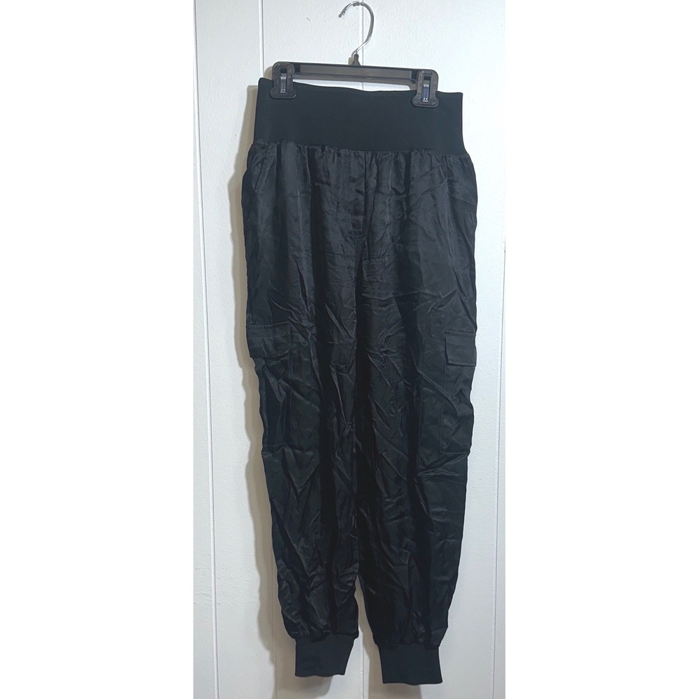 Cinq a Sept Giles Black Cupro Cargo Jogger Pants Womens Small High Waist NWT